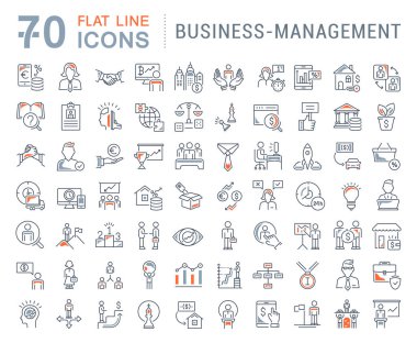 İş-yönetim modern kavramları, web ve apps için vektör hat simgeler kümesi.