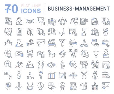 İş-yönetim modern kavramları, web ve apps için vektör hat simgeler kümesi.