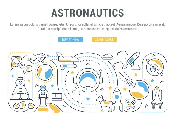 Vlag Van Lijn Van Ruimtevaart Vectorillustratie Ruimte Objecten Astronauten Ruimteschepen — Stockvector