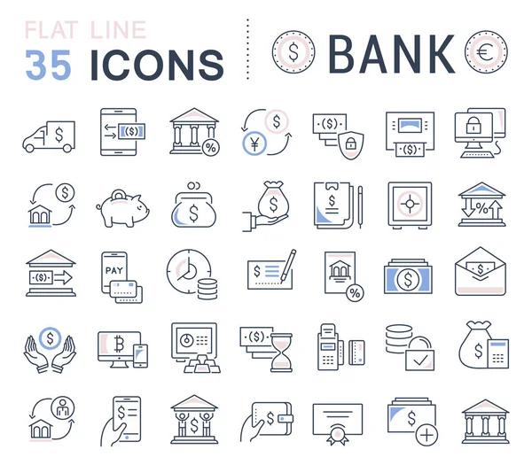 Conjunto Iconos Línea Vectorial Banco Para Conceptos Modernos Web Aplicaciones — Vector de stock