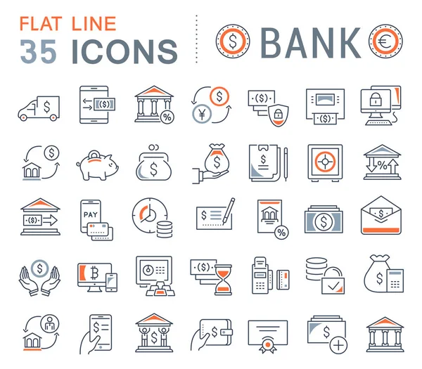 Conjunto Iconos Línea Vectorial Banco Para Conceptos Modernos Web Aplicaciones — Vector de stock