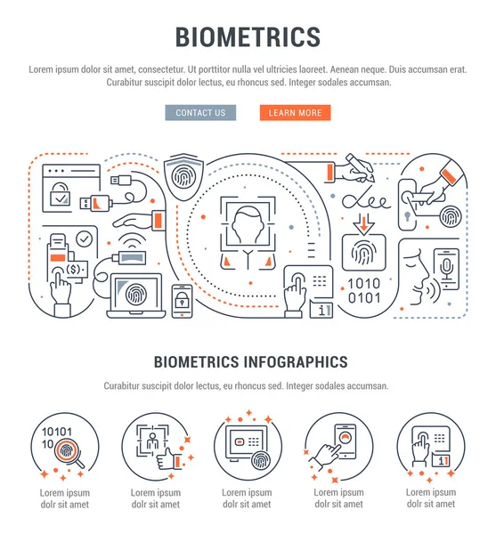 Banner Línea Biometría Ilustración Vectorial Tecnología Biométrica — Vector de stock