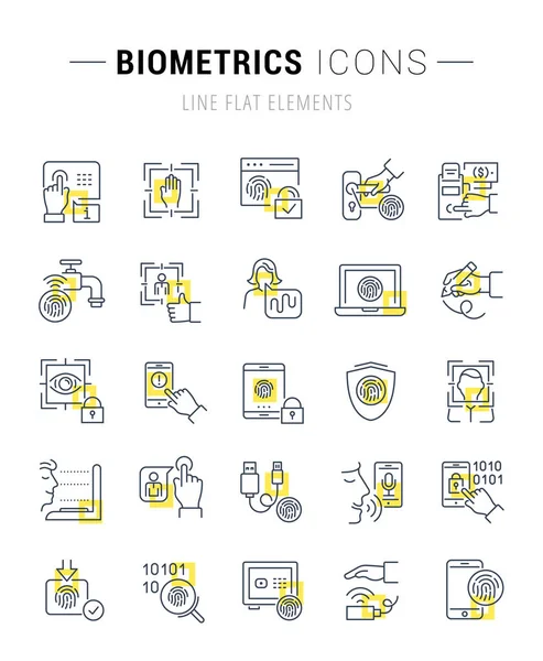 Zestaw Wektor Linii Ikony Znaki Żółte Kwadraty Biometrii Fantastyczny Koncepcje — Wektor stockowy