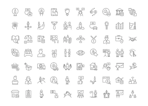 Collection Line Gray Icons Business Management Set Vector Simple Concepts — Stock Vector