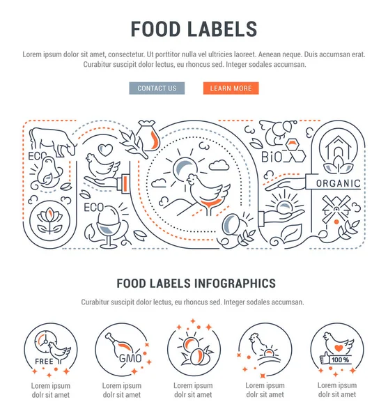 Linienbanner Der Lebensmitteletiketten Vektorillustration Der Biologischen Lebensmittel Und Ökologischen Produkte — Stockvektor