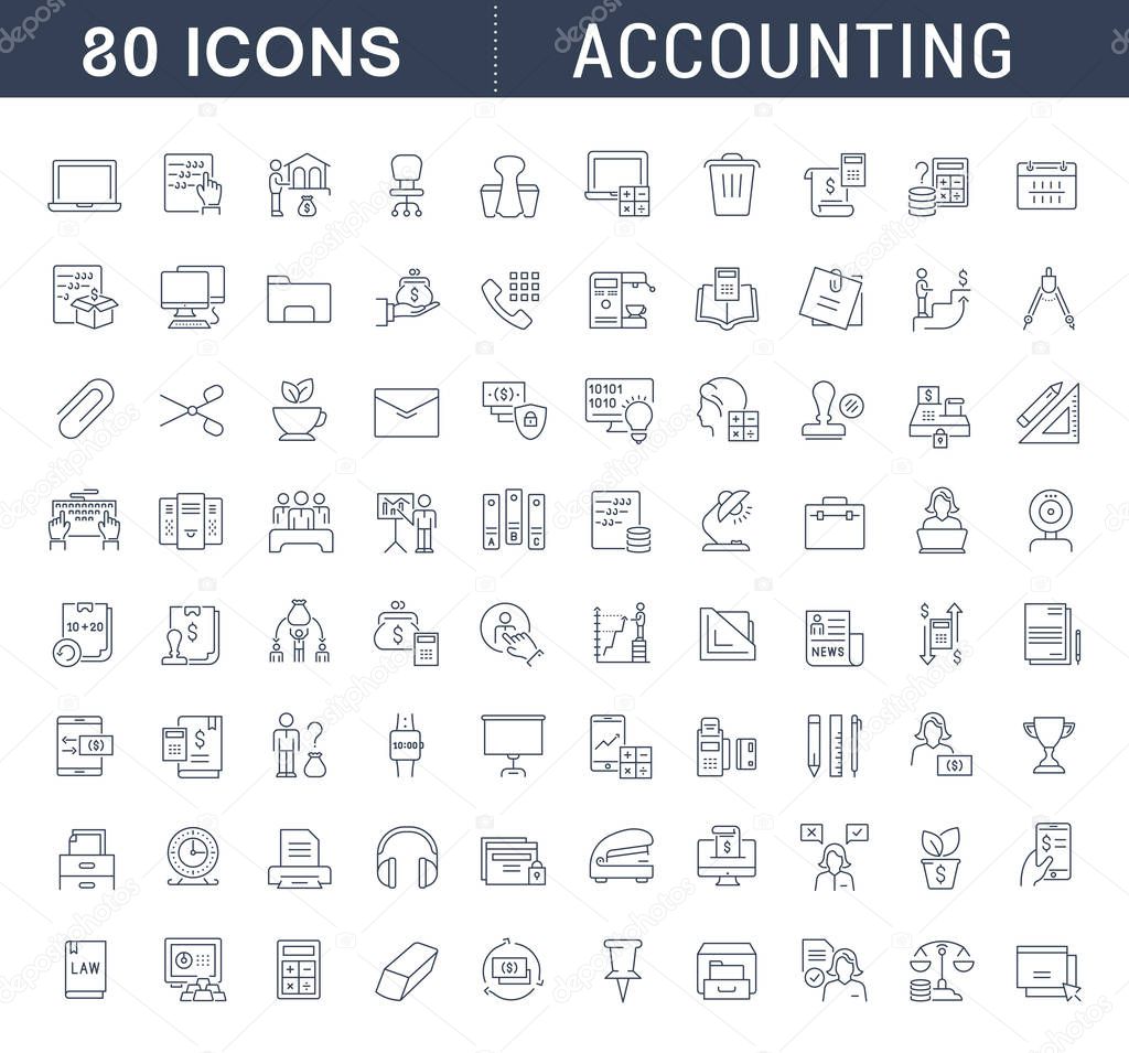 Set of vector line icons of accounting for modern concepts, web and apps. 