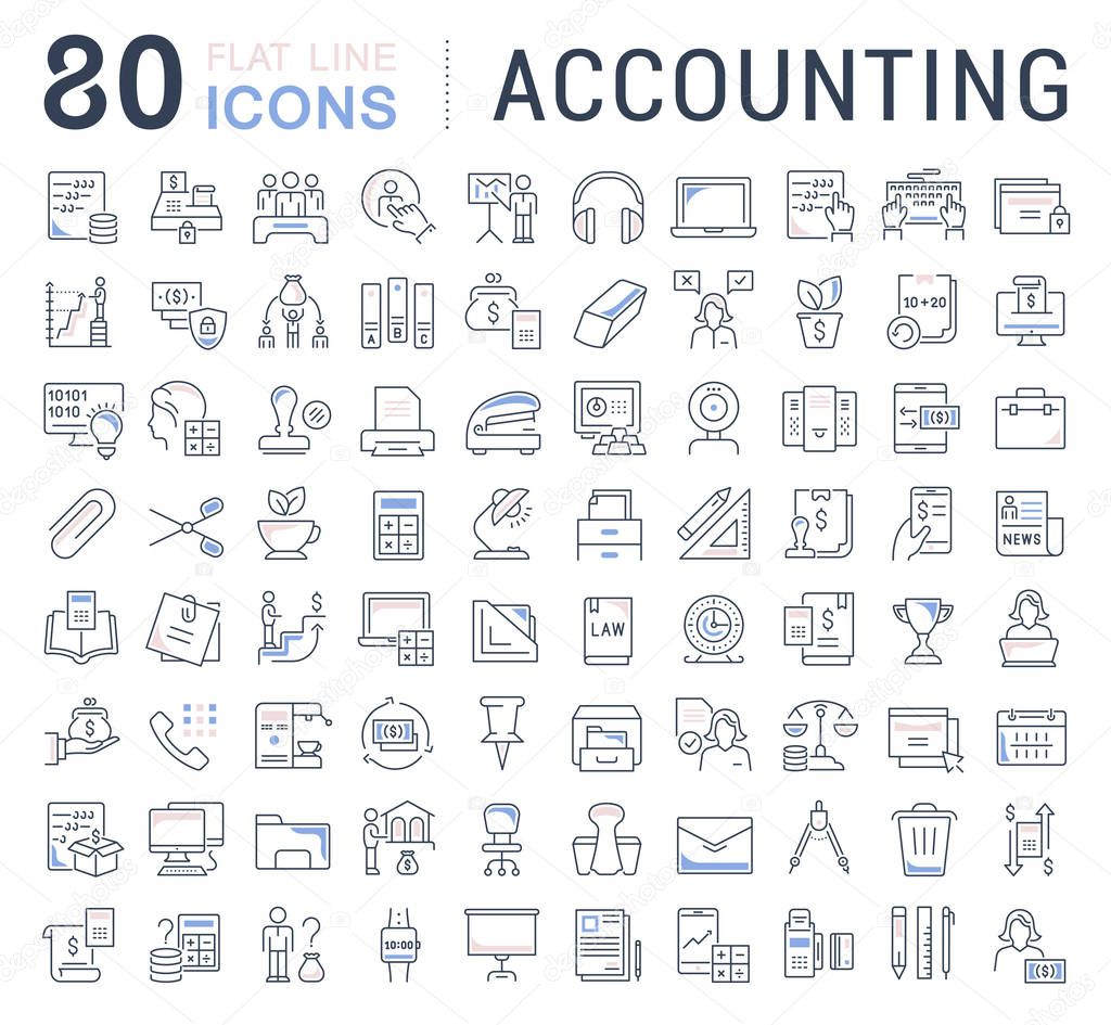 Set of vector line icons of accounting for modern concepts, web and apps. 