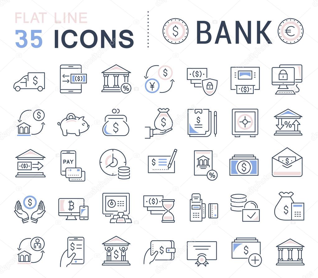 Set of vector line icons of bank for modern concepts, web and apps.