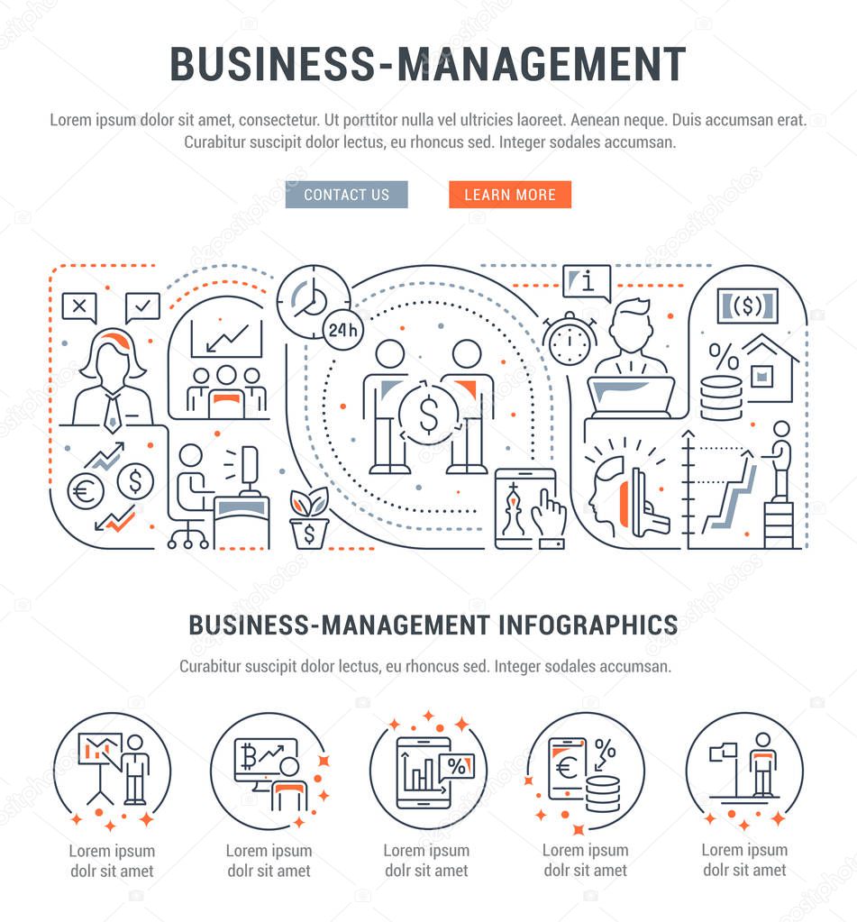 Line banner of business-management. Vector illustration of business processes.