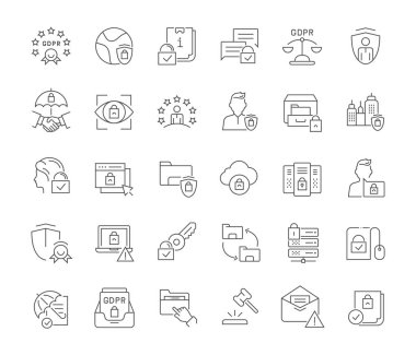 Gdpr modern kavramları, web ve apps, vektör hat simgeler kümesi.