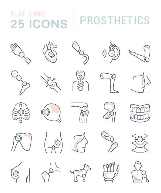 Vektör hat simgeler kümesi protez modern kavramları, web ve apps için düz unsurları ile.