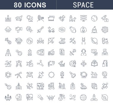 Set of vector line icons, sign and symbols of space for modern concepts, web and apps. Collection of infographics elements, logos and pictograms. clipart
