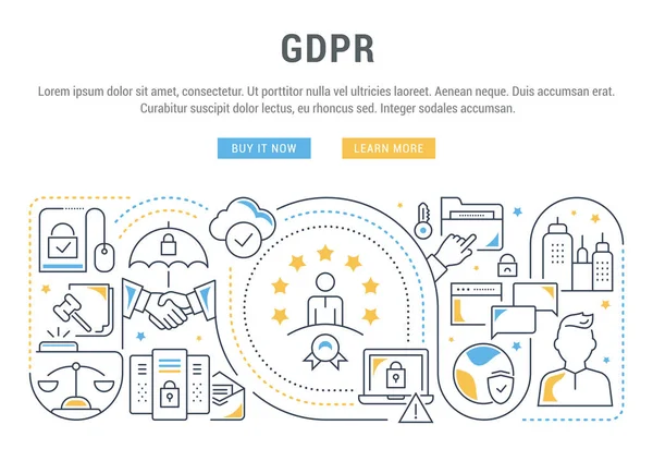 Bandeira Linha Gdpr Ilustração Vetorial Proteção Dados Pessoais — Vetor de Stock