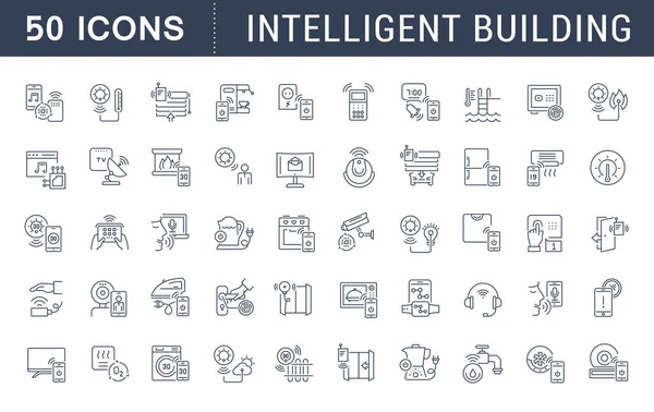 Set Vector Line Icons Intelligent Building Modern Concepts Web Apps — Stock Vector