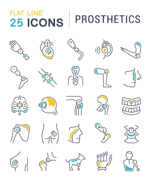 Conjunto Iconos Línea Vectorial Con Elementos Planos Prótesis Para Conceptos — Archivo Imágenes Vectoriales