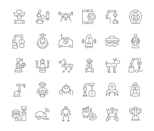 Colección Iconos Grises Línea Robots Conjunto Conceptos Simples Vectoriales Para — Vector de stock