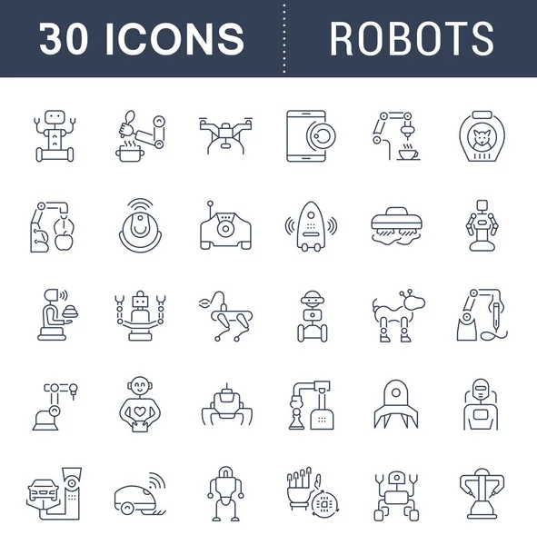 Set Von Vektorzeilensymbolen Zeichen Und Symbolen Von Robotern Für Moderne — Stockvektor