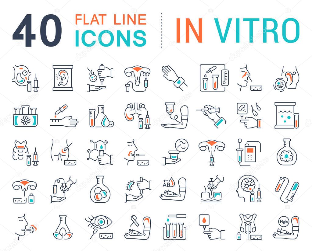 Set of vector line icons of in vitro for modern concepts, web and apps.