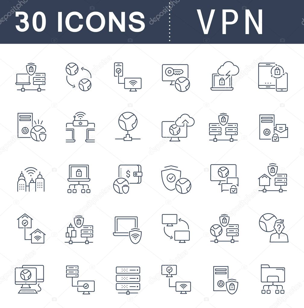 Set of vector line icons of vpn for modern concepts, web and apps.