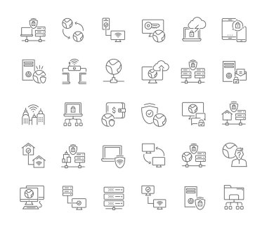 VPN modern kavramları, web ve apps için vektör hat simgeler kümesi.