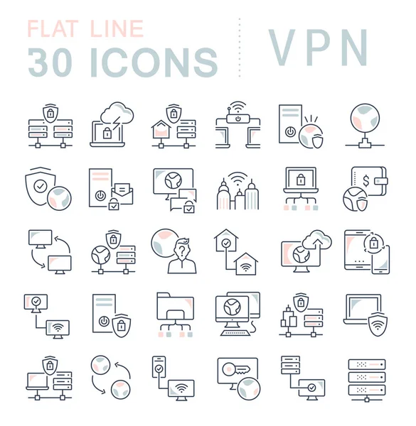 Ensemble Icônes Ligne Vectorielle Vpn Pour Les Concepts Modernes Web — Image vectorielle