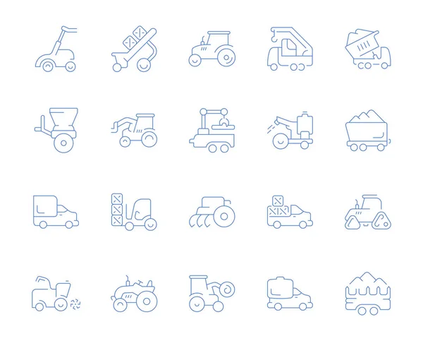 Set Aus Vektorlinien Symbolen Zeichen Und Symbolen Von Landmaschinen Für — Stockvektor