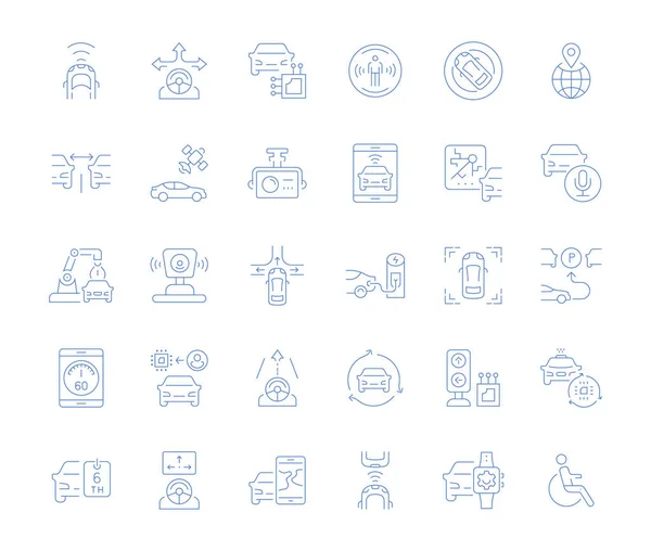 Conjunto Iconos Línea Vectorial Signo Símbolos Coche Autónomo Para Conceptos — Archivo Imágenes Vectoriales