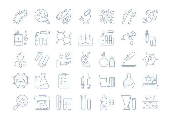 Establezca Iconos Línea Vectorial Signos Símbolos Diseño Plano Bacterias Virus — Archivo Imágenes Vectoriales