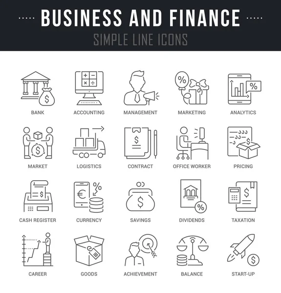 Ensemble Icônes Linéaires Entreprise Finance Avec Des Noms — Image vectorielle