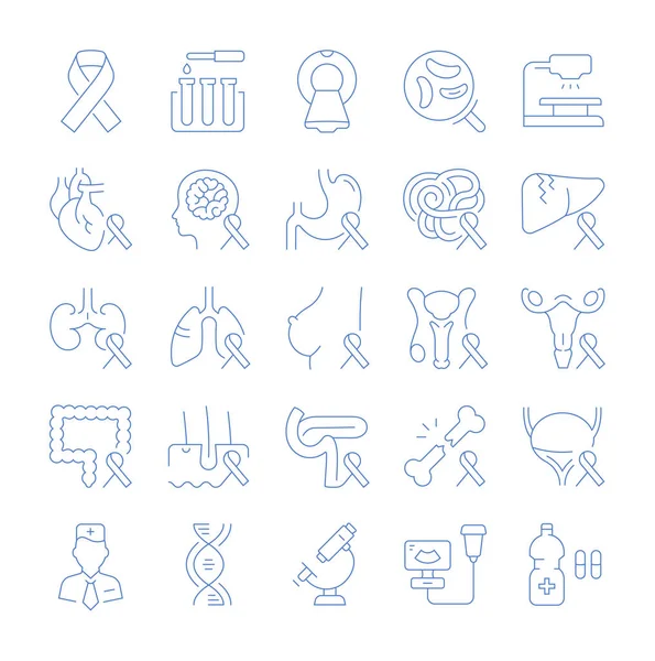 Set Vector Line Icons Sign Symbols Flat Design Cancer Elements — Stock Vector