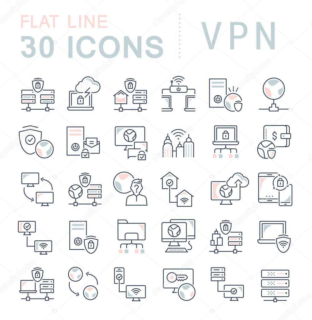 Set of vector line icons of vpn for modern concepts, web and apps.