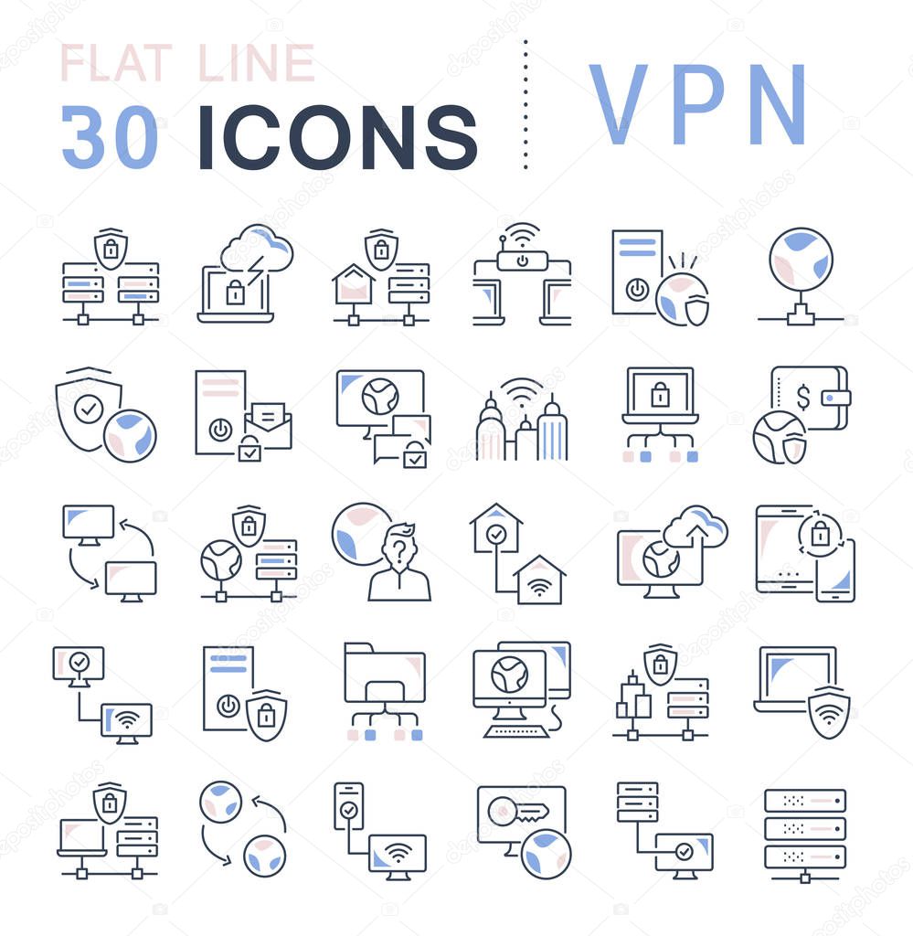Set of vector line icons of vpn for modern concepts, web and apps.