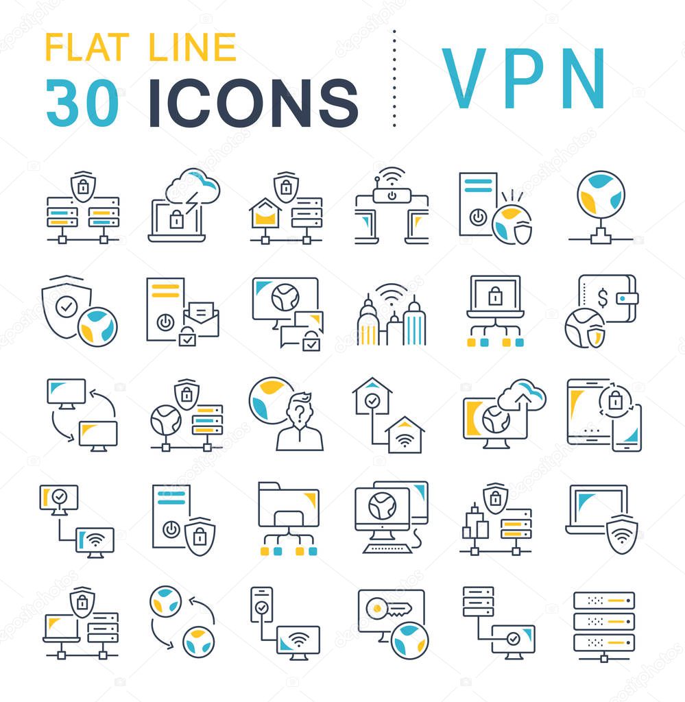 Set of vector line icons of vpn for modern concepts, web and apps.