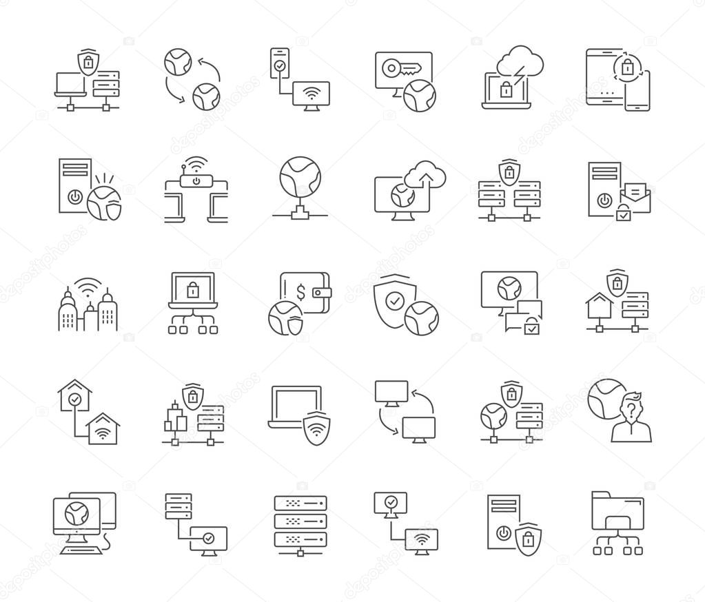 Set of vector line icons of vpn for modern concepts, web and apps.