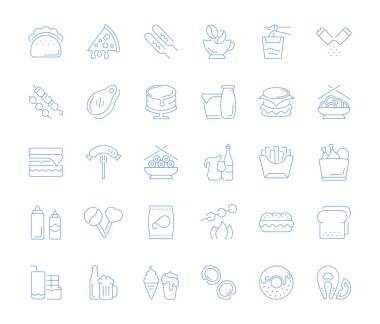Vektör hat simgeler, işaret ve sembolleri fast food modern kavramları, web ve apps için kümesi. İnfographics elemanları, logolar ve semboller koleksiyonu.