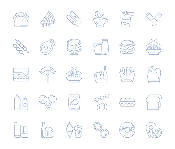 Set Icone Della Linea Vettoriale Segni Simboli Del Fast Food — Vettoriale Stock