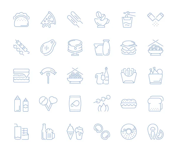 Conjunto Iconos Línea Vectorial Signo Símbolos Comida Rápida Para Conceptos — Archivo Imágenes Vectoriales