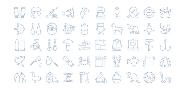 Establecer Iconos Línea Vectorial Signo Símbolos Diseño Plano Setas Pesca — Archivo Imágenes Vectoriales