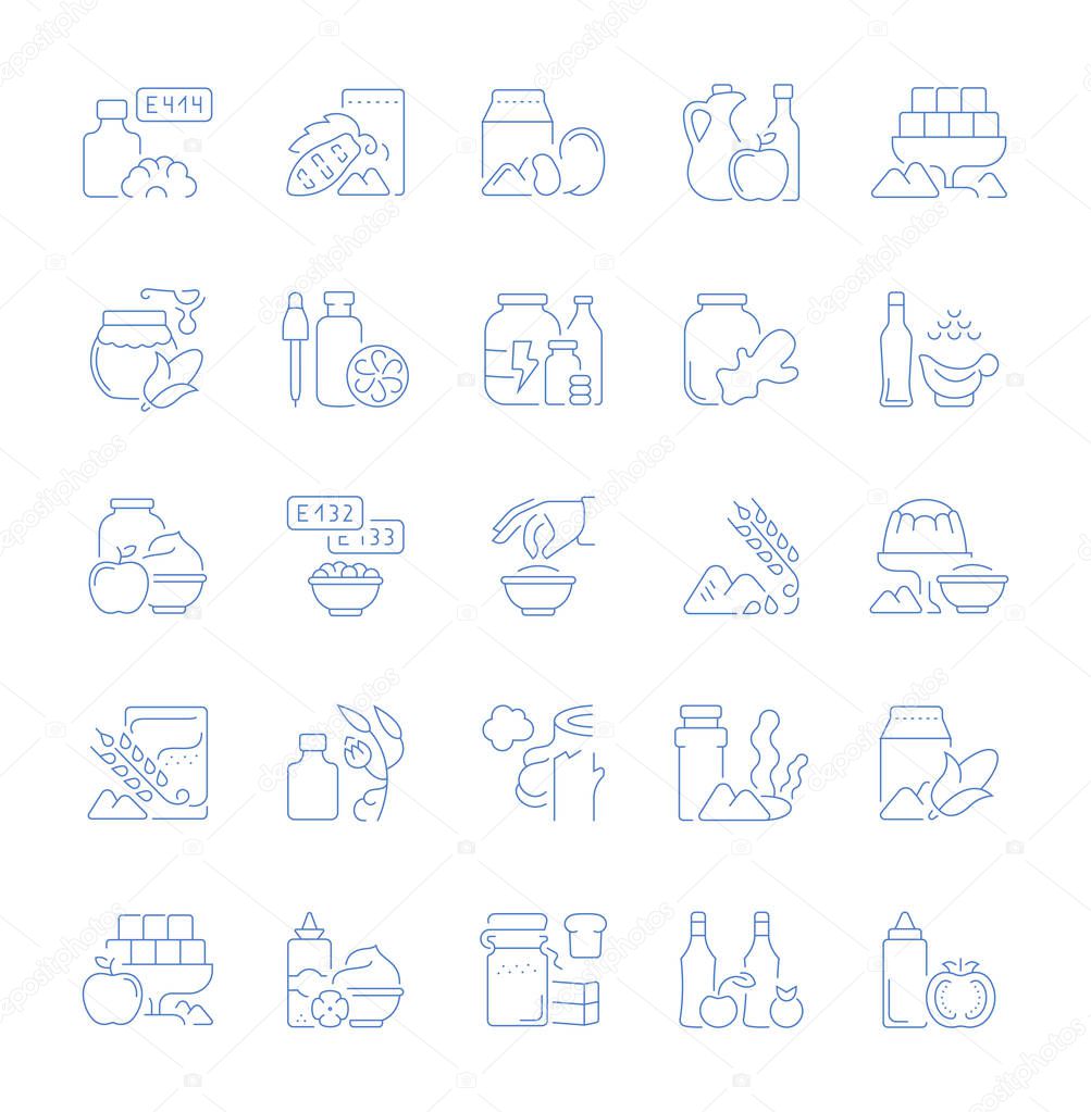 Set of vector line icons, sign and symbols of food additives for modern concepts, web and apps. Collection of infographics elements, logos and pictograms.
