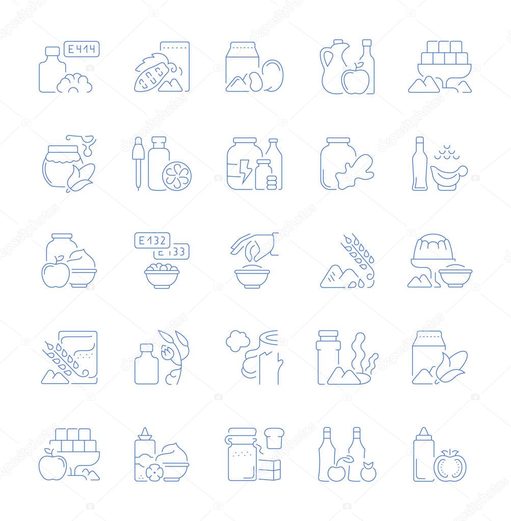 Set of vector line icons, sign and symbols of food additives for modern concepts, web and apps. Collection of infographics elements, logos and pictograms.