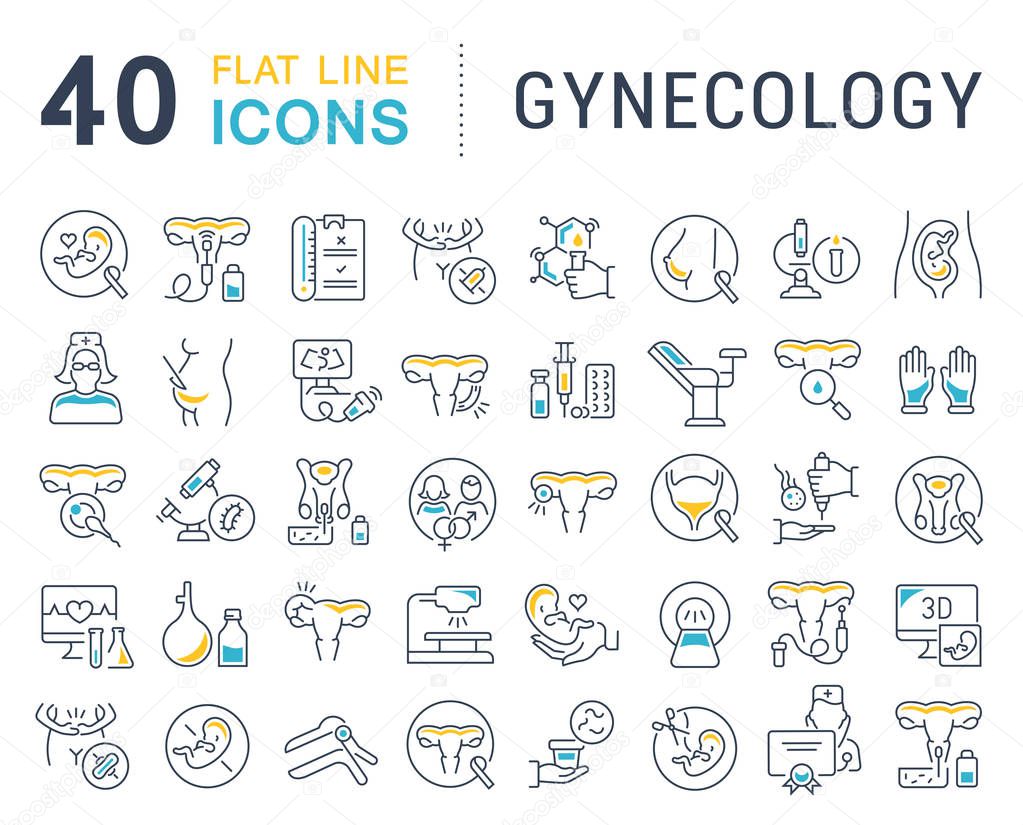 Set of vector line icons of gynecology for modern concepts, web and apps.