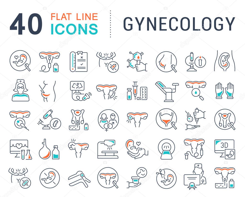 Set of vector line icons of gynecology for modern concepts, web and apps.