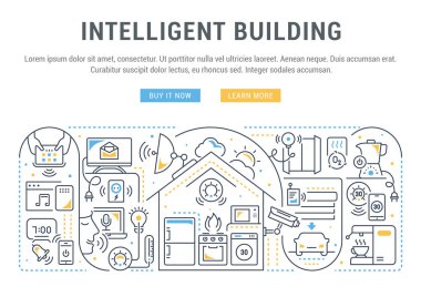 Line banner of intelligent building. Vector illustration of the linear concept of the smart home. clipart