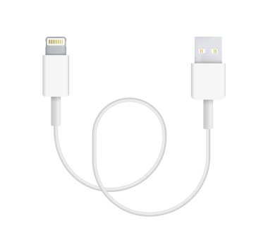 Yıldırım Usb kablosu için gerçekçi vektör Illustration. Bağlayıcı veya bağlanması ve şarj telefonları, mobil cihazlar, bilgisayar, tv, tablet ve oyun konsolları için fiş.