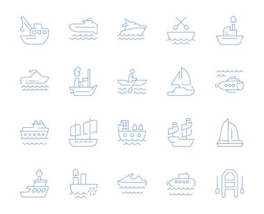 Vektör hat simgeler, işaret ve sembolleri modern kavramları, web ve apps için deniz taşımacılığı ve kümesi. İnfographics elemanları, logolar ve semboller koleksiyonu.