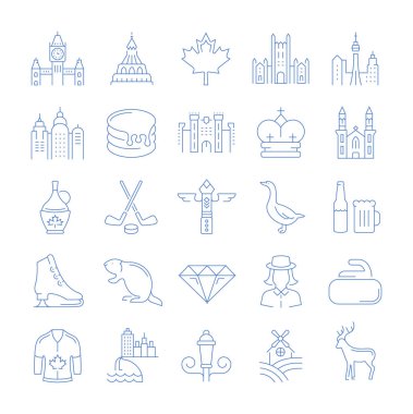 Vektör hat simgeler öğeleri telefon kavramları ve web apps ile düz tasarım Ottawa, Kanada ve Kuzey Amerika'da ayarlayın. Koleksiyon modern Infographic logo ve piktogram.