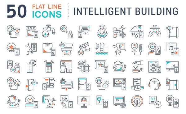 近代的な概念 Web アプリにインテリジェントビルのベクター線のアイコンのセット — ストックベクタ