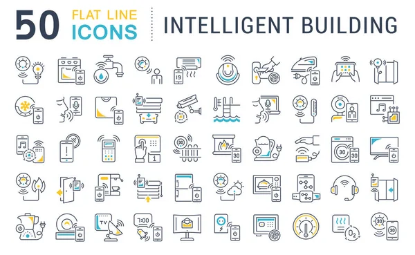 Conjunto Iconos Línea Vectorial Construcción Inteligente Para Conceptos Modernos Web — Archivo Imágenes Vectoriales
