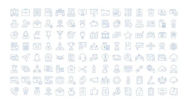 Establezca Iconos Línea Vectorial Oficinas Diseño Plano Negocios Con Elementos — Vector de stock