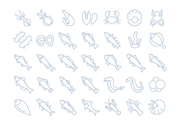 Set Von Vektorzeilensymbolen Zeichen Und Symbolen Für Meeresfrüchte Für Moderne — Stockvektor